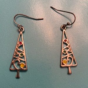 Silver dangle Christmas tree earrings